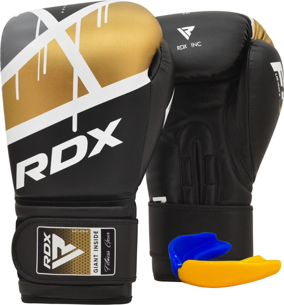Боксерські рукавиці RDX F7 Ego Black Golden 12 унцій (капа у комплекті), фото 1