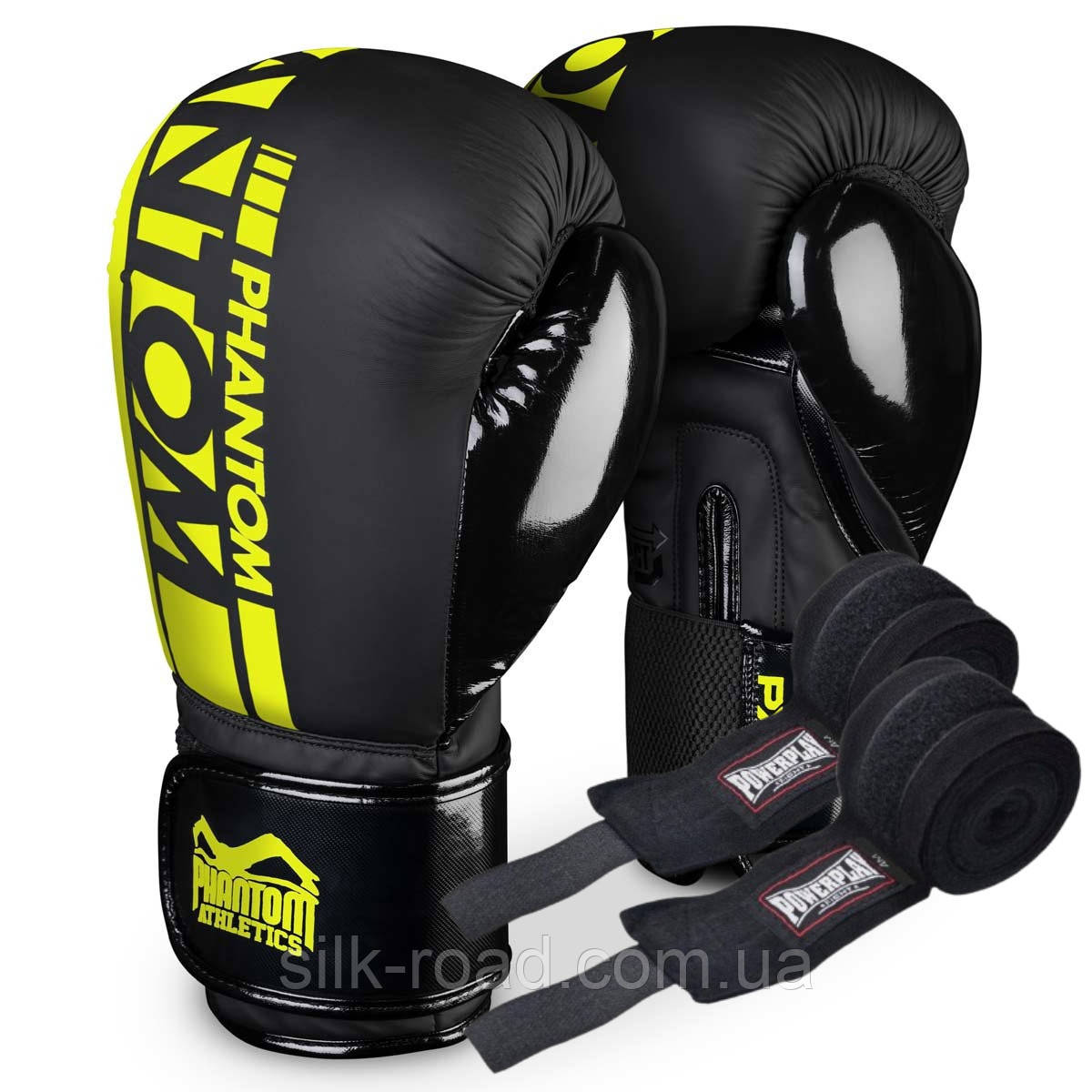 Боксерські рукавиці Phantom APEX Elastic Neon Black/Yellow 12 унцій (Бинти 4м. в подарунок)
