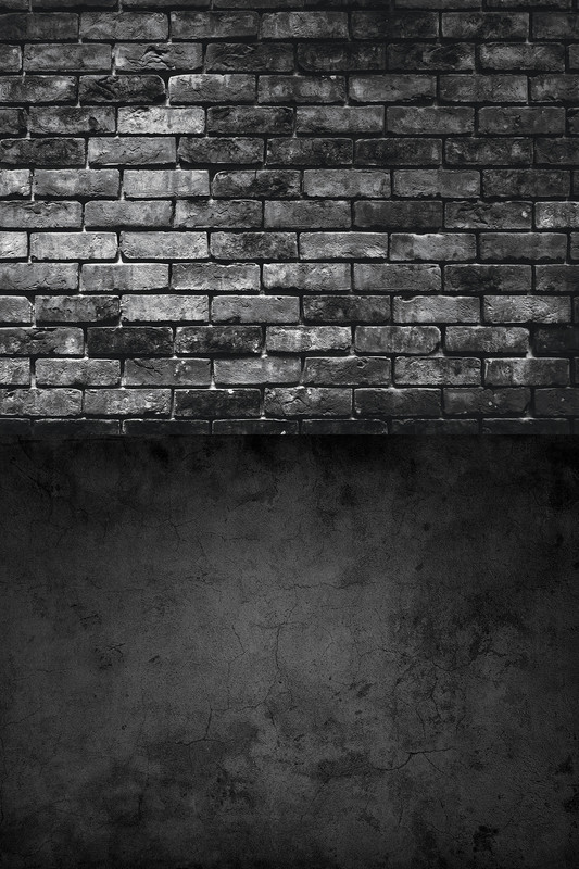 Вініловий фон зі стіною і підлогою темна цегляна стіна та чорний потертий бетон індастріал, 60×90 см, №57009, фото 1