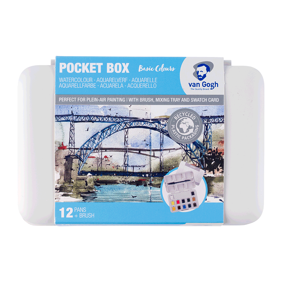 Набір акварельних фарб VAN GOGH Pocket box 12 кювет+пензлик Royal Talens