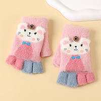 Дитячі рукавиці-мітенки з клапаном і малюнком Ведмедик, Рожевий, One Size