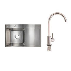 Готове рішення для кухні: Lidz Handmade H7849R Мийка інтегрована крило зправа Brushed Steel+Lidz Aria 015F Змішувач для кухні