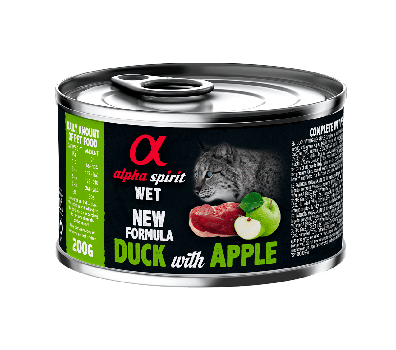 Вологий корм для котів Alpha Spirit Duck with Green Apple з качечкою, зелене яблуко 200г
