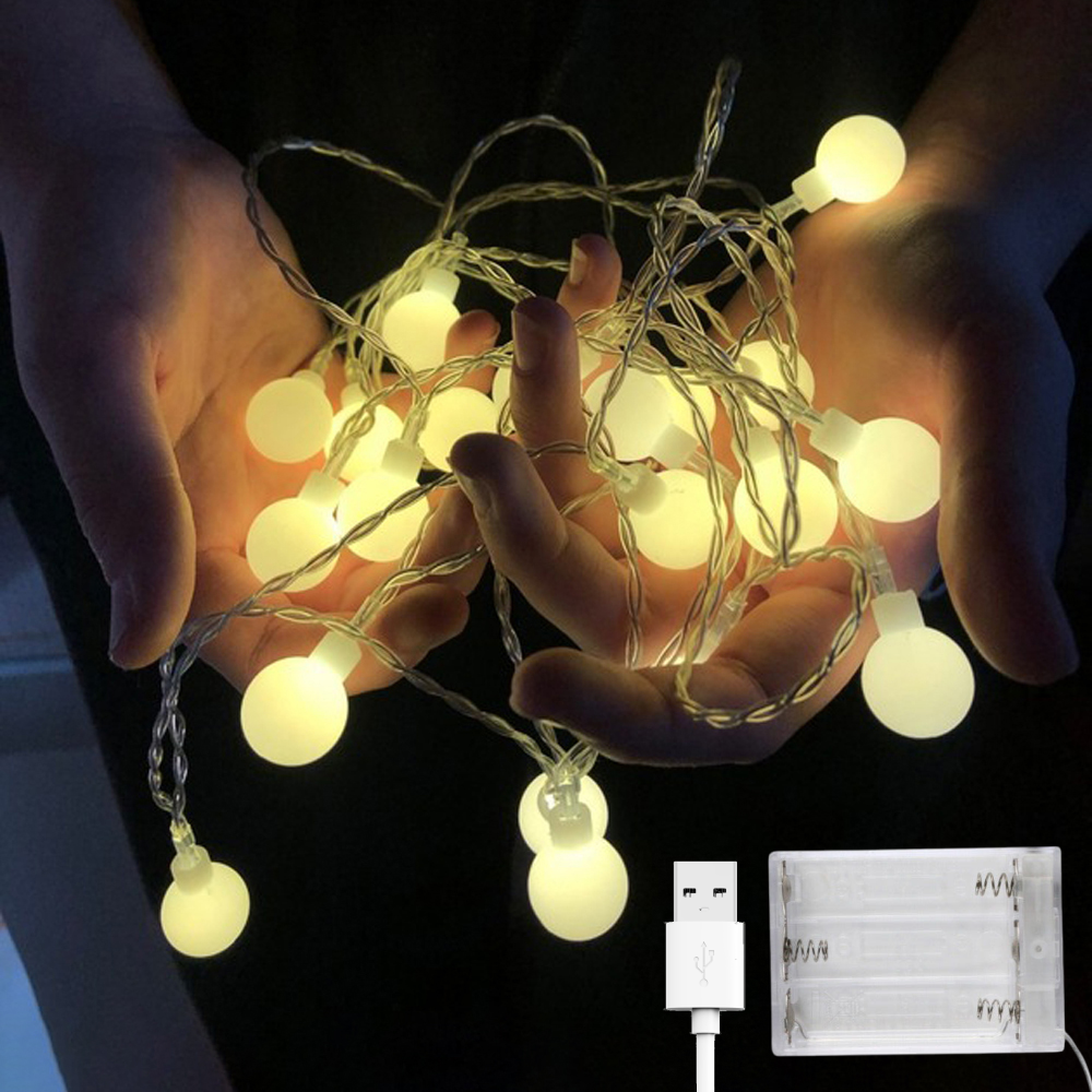 Світлодіодна гірлянда Кульки матові, 20 LED, 3м, на батарейках АА + USB, Теплий білий
