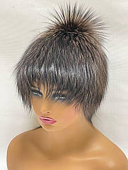 Жіноча зимова шапка з хутра чорнобурки "Парик"