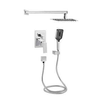 Душова система з тропічним душем і змішувачем прихованого монтажу Qtap Aquarius 64103NG квадратний хром