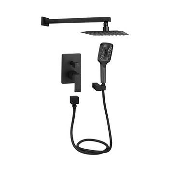 Душова система з тропічним душем прихованого монтажу квадратна Qtap Aquarius 64103NGB чорна