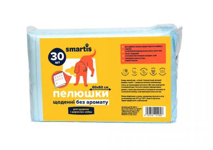Пелюшки щоденні Smartis для собак, 60×60 см, 30 шт, фото 1