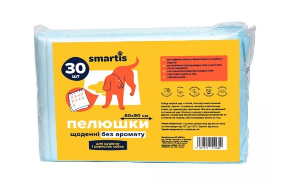 Пелюшки щоденні Smartis для собак, 60×90 см, 30 шт, фото 1