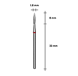 Фреза алмазна Staleks Expert полум'я гостре червоне (1,8/8 мм), для манікюру та педикюру, фото 2