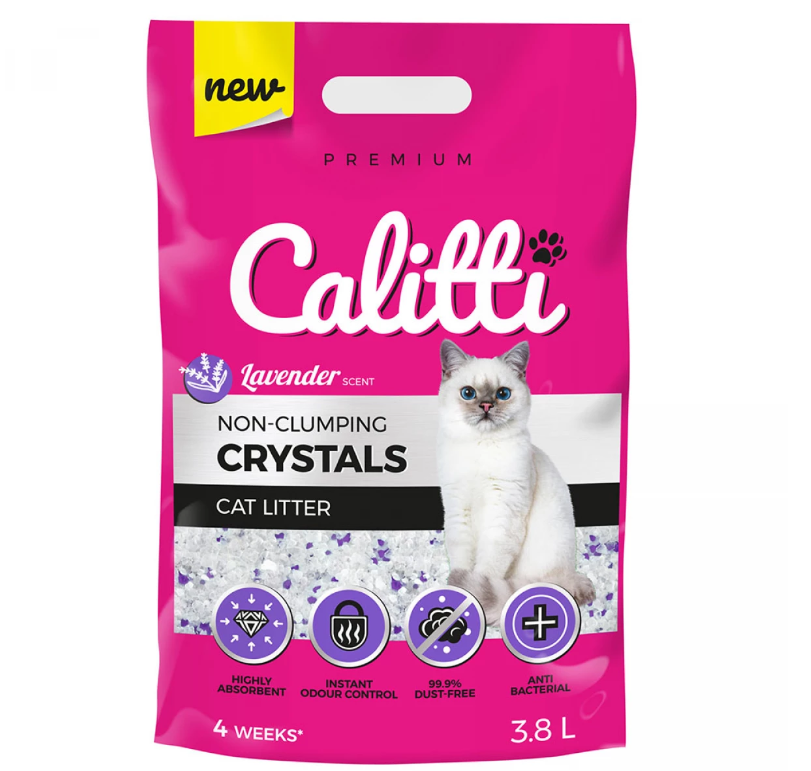 Силікагелевий наповнювач Calitti Crystals для котячого туалету, з лавандою, 3.8 л, фото 1