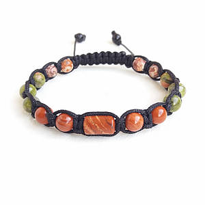 Браслет шамбала з Червоної яшми Унакит Леопардової яшми d 6мм