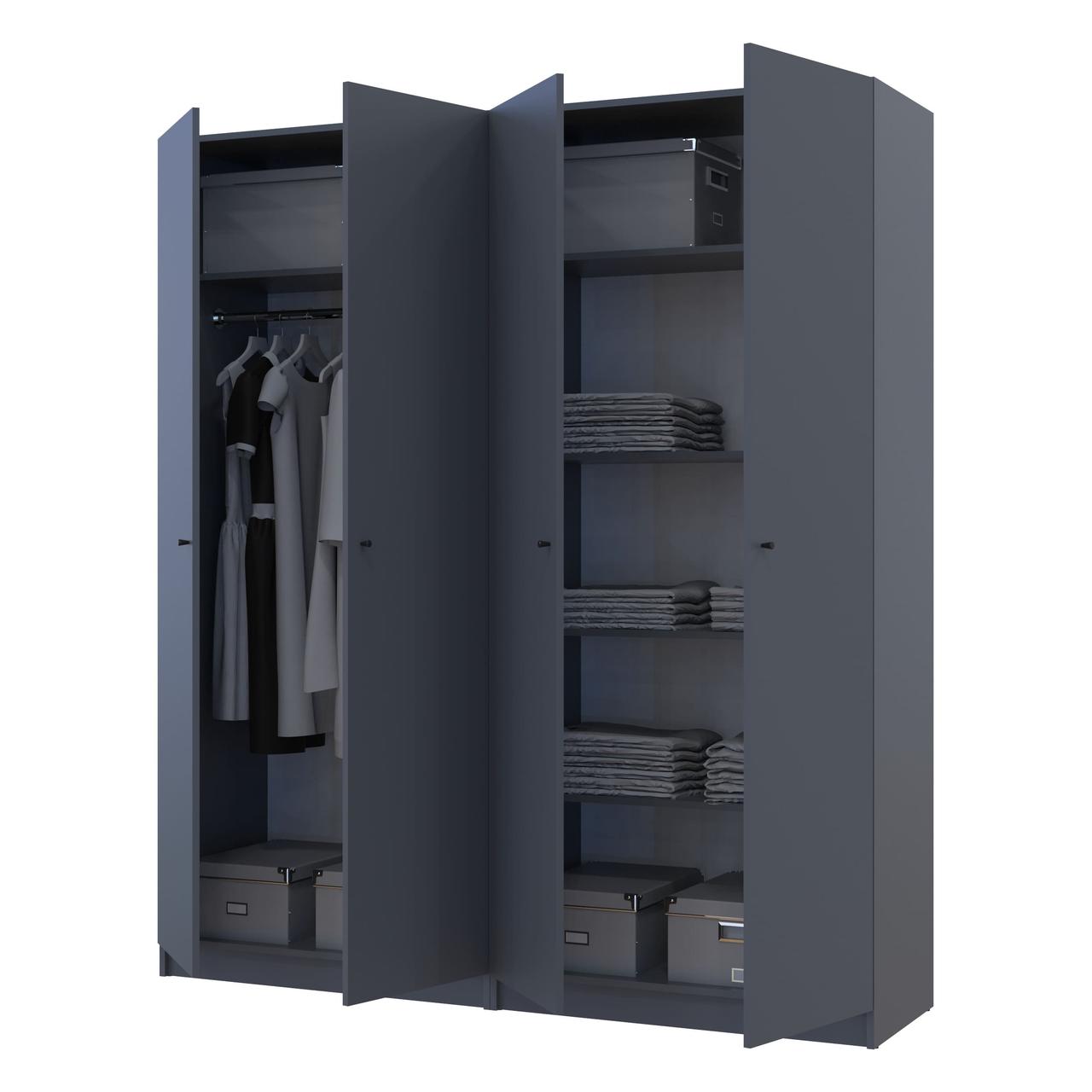 Комплект шаф "Промо" 180х48х204 см. 2+2 ДСП, з полицями, Графіт, фото 1