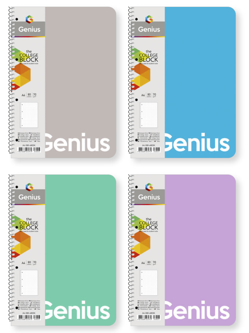 Зошити на спіралі коледж-блоки Школярик В5, клітинка, 80 листів, 4 шт , пластикова обкладинка (B5-080-6802K), фото 1