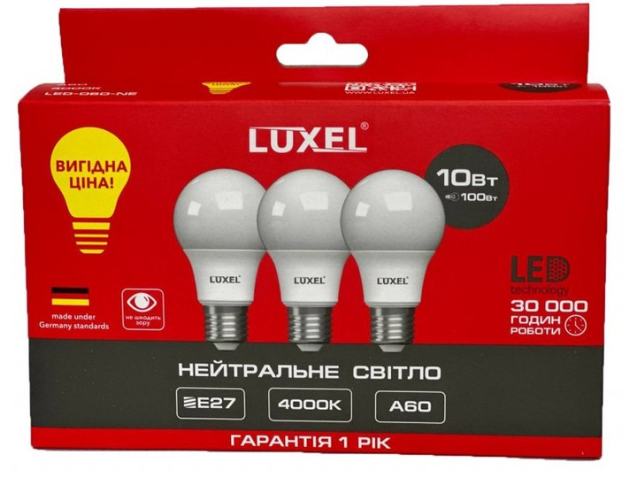 Лампа LED А60 12w E27 4000K (064-NE) *3 LUXEL