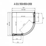 Душова кабіна 90х90х190 Dusel А-511 без піддону розсувні двері матове скло 6 мм, фото 8