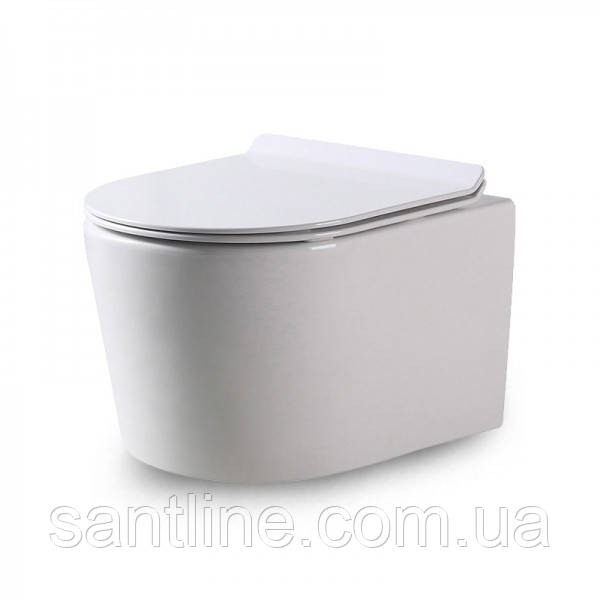 Унітаз підвісний безободковий DUSEL AREZ DWHT10210230R з плавнопадаючим сидінням Soft Close дюропласт, фото 1