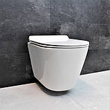 Унітаз підвісний безободковий DUSEL AREZ DWHT10210230R з плавнопадаючим сидінням Soft Close дюропласт, фото 4