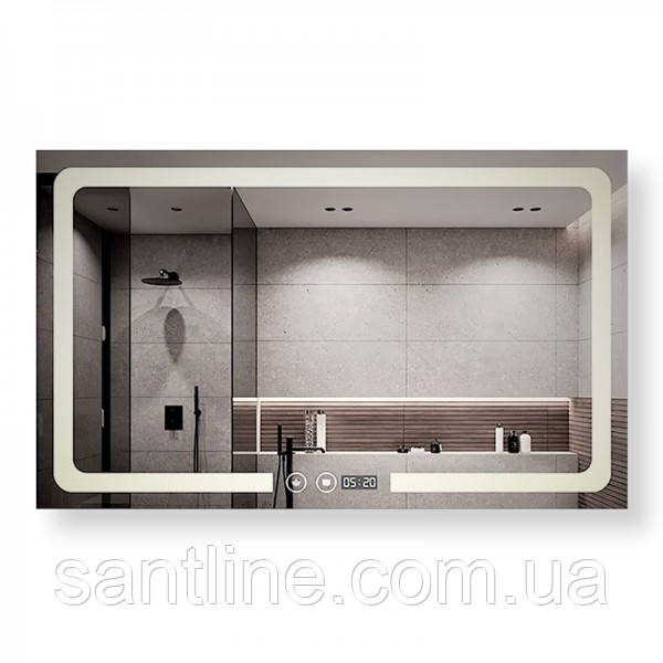 Дзеркало з LED підсвічуванням 80х65 см DUSEL DE-M3001 сенсорне включення з підігрівом годинником температурою, фото 1