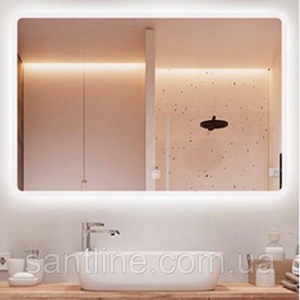 Дзеркало з LED підсвічуванням 90х70 см прямокутне DUSEL DE-M3011 сенсорне включення підігрів годинник температура, фото 1