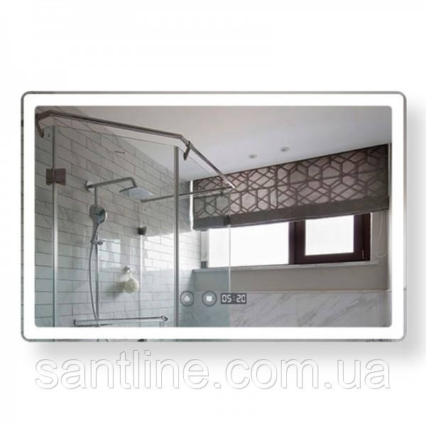 Дзеркало з LED підсвічуванням 80х65 см DUSEL DE-M3051 сенсорне включення з підігрівом годинником температурою, фото 1