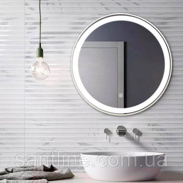 Дзеркало кругле 80х80см DUSEL LED DE-M2071D Silver сенсорне увімкнення підігрів, фото 1