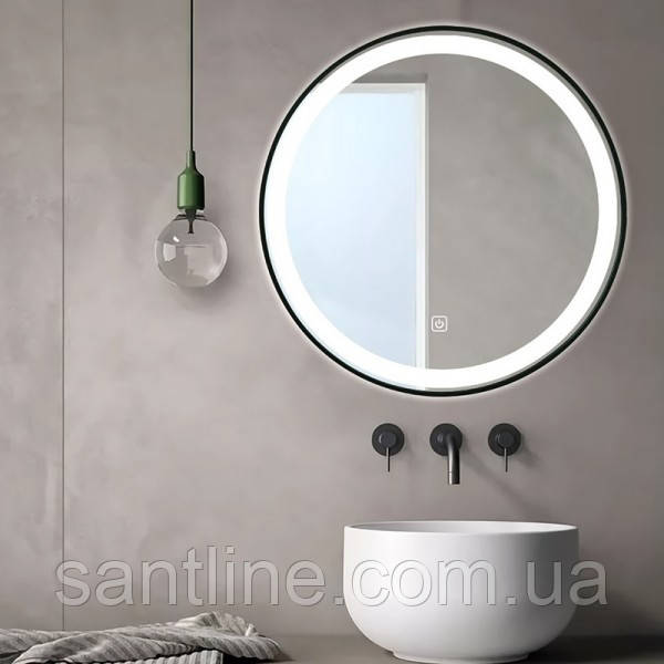 Дзеркало DUSEL кругле 100х100см LED DE-M2071D Black сенсорна кнопка увімкнення підігріву, фото 1