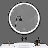 Дзеркало DUSEL кругле 100х100см LED DE-M2071D Black сенсорна кнопка увімкнення підігріву, фото 2