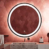 Дзеркало DUSEL кругле 100х100см LED DE-M2071D Black сенсорна кнопка увімкнення підігріву, фото 3