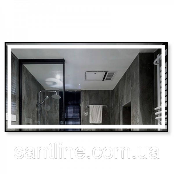 Дзеркало DUSEL 80х65 см прямокутне LED DE-M0061S1 Black диммер сенсорне включення підігрів годинник температура, фото 1