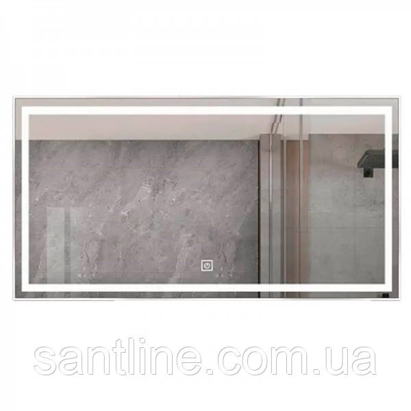 Дзеркало DUSEL 100х75 прямокутне LED DE-M0061S1 Silver диммер сенсорне включення підігрів годинник температура, фото 1