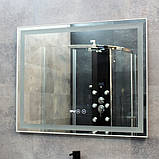 Дзеркало DUSEL 100х75 прямокутне LED DE-M0061S1 Silver диммер сенсорне включення підігрів годинник температура, фото 7