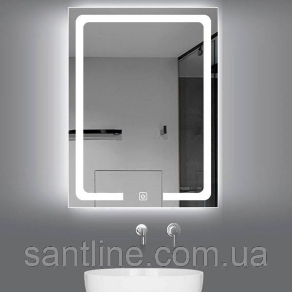 Дзеркало вертикальне DUSEL 65х80см LED освітлення DE-M3001 діммер сенсорне включення підігрів годинник температура, фото 1