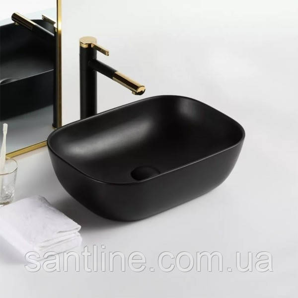 Умивальник накладний прямокутний DUSEL LINDI чорний 490151В 49х39х14.5 см, фото 1