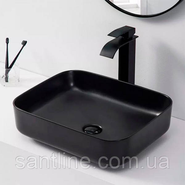 Умивальник накладний прямокутний DUSEL CUBIS чорний 500251В 50х39х13 см, фото 1
