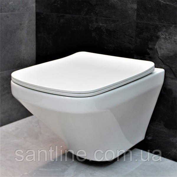 Унітаз підвісний безободковий DUSEL LEXI з плавнопадаючим сидінням Soft Close дюропласт, фото 1