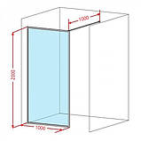 Душова стінка DUSEL 100х200 см Walk-In WL171В Black Matt чорний профіль нерухоме прозоре скло 8 мм, фото 4