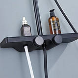 Душова система із змішувачем термостатом та виливом DUSEL BRONX Thermostatic Black душова стійка з поличкою, фото 3