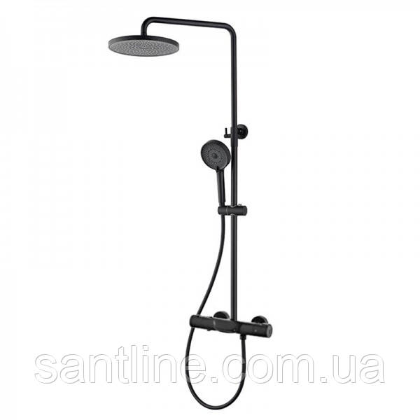 Душова система із змішувачем термостатом та виливом DUSEL CENTRO Thermostatic Black чорна душова стійка, фото 1