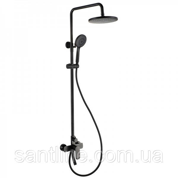 Душова система із змішувачем та виливом DUSEL DALLAS Black чорна душова стійка латунна, фото 1