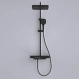 Душова система із змішувачем та виливом DUSEL POUR Black чорна душова стійка з поличкою, фото 2