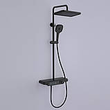 Душова система із змішувачем та виливом DUSEL POUR Black чорна душова стійка з поличкою, фото 4