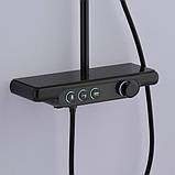 Душова система із змішувачем та виливом DUSEL POUR Black чорна душова стійка з поличкою, фото 5