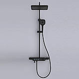 Душова система із змішувачем виливом та підсвічуванням DUSEL POUR Black Smart чорна душова стійка з поличкою, фото 2