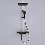 Душова система із змішувачем виливом та підсвічуванням DUSEL POUR Black Smart чорна душова стійка з поличкою, фото 3