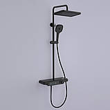 Душова система із змішувачем виливом та підсвічуванням DUSEL POUR Black Smart чорна душова стійка з поличкою, фото 5