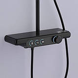 Душова система із змішувачем виливом та підсвічуванням DUSEL POUR Black Smart чорна душова стійка з поличкою, фото 6