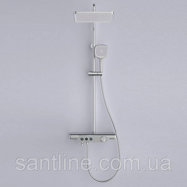Душова система із змішувачем та виливом DUSEL POUR Chrome стійка для душу прямокутна з поличкою, фото 1