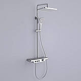 Душова система із змішувачем та виливом DUSEL POUR Chrome стійка для душу прямокутна з поличкою, фото 5