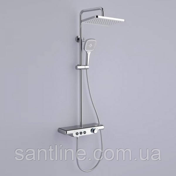 Душова система із змішувачем виливом та підсвічуванням DUSEL POUR Chrome Smart стійка для душу з поличкою, фото 1